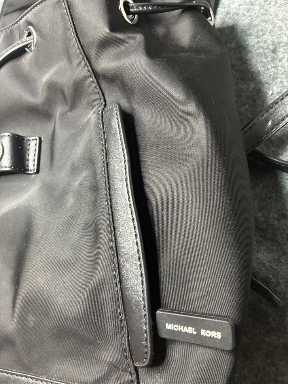 Michael Kors Quinn Black Nylon Backpack Leather Trim Luxury Bookbag